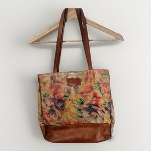 Patricia Nash Tote Leather Floral Pastels Brown Shoulder Bag Book Boho Hippie